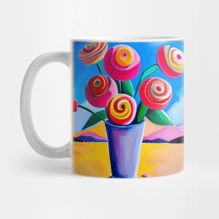 Cute Abstract Flowers in a Desert Mountain Landscape Mug